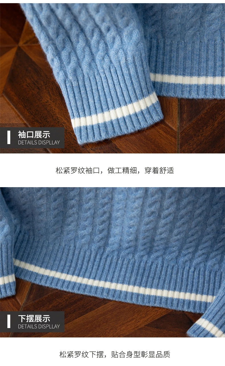 Autumn And Winter New Thickened 100 Pure Cashmere Sweater Men's V-neck Jacquard Knitted Top Warm Fashion Leisure Youth Pullover