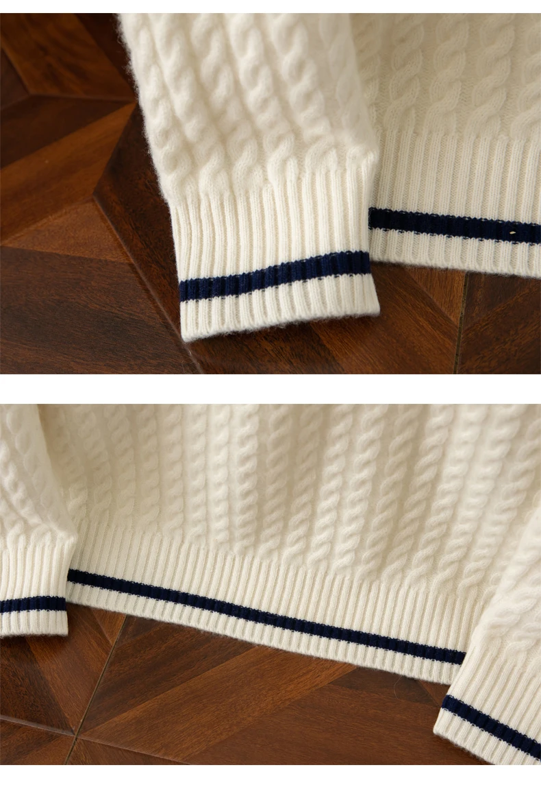 Autumn And Winter New Thickened 100 Pure Cashmere Sweater Men's V-neck Jacquard Knitted Top Warm Fashion Leisure Youth Pullover
