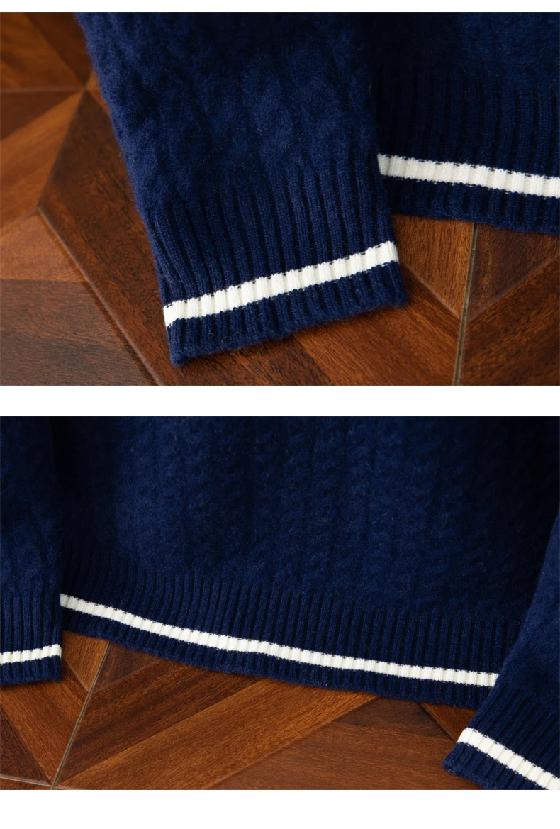 Autumn And Winter New Thickened 100 Pure Cashmere Sweater Men's V-neck Jacquard Knitted Top Warm Fashion Leisure Youth Pullover
