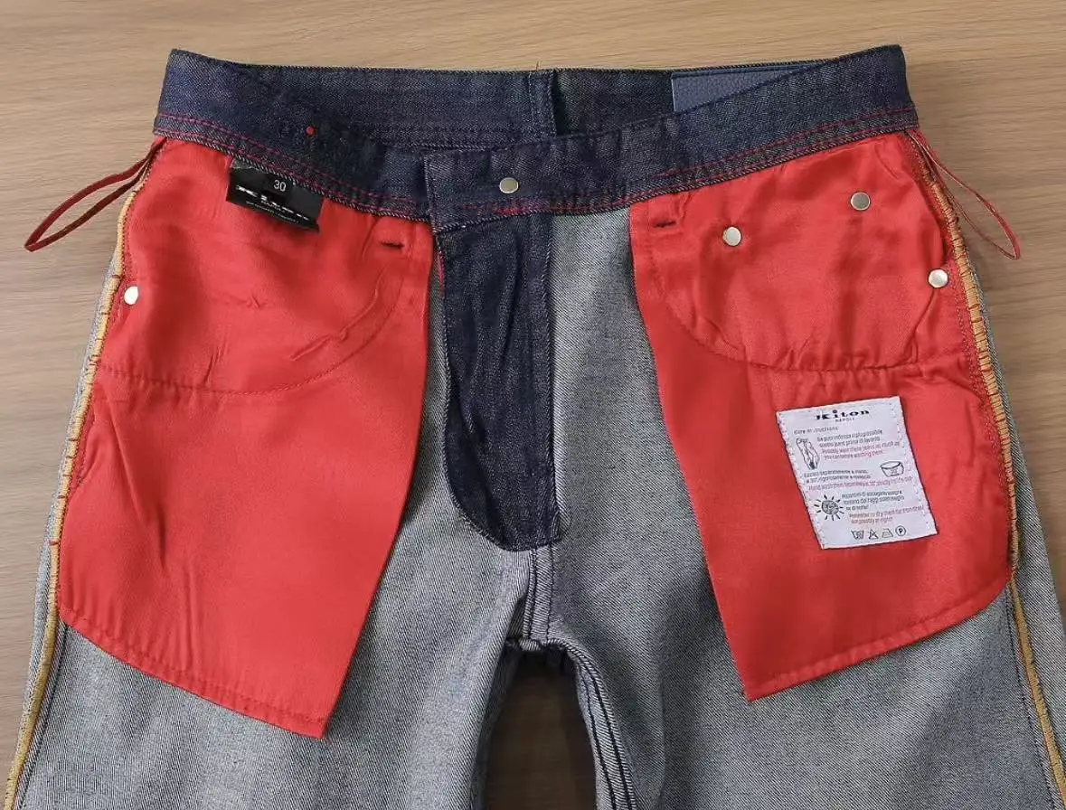 KITON Summer Letter Embroidery Red Button Straight Casual Jeans