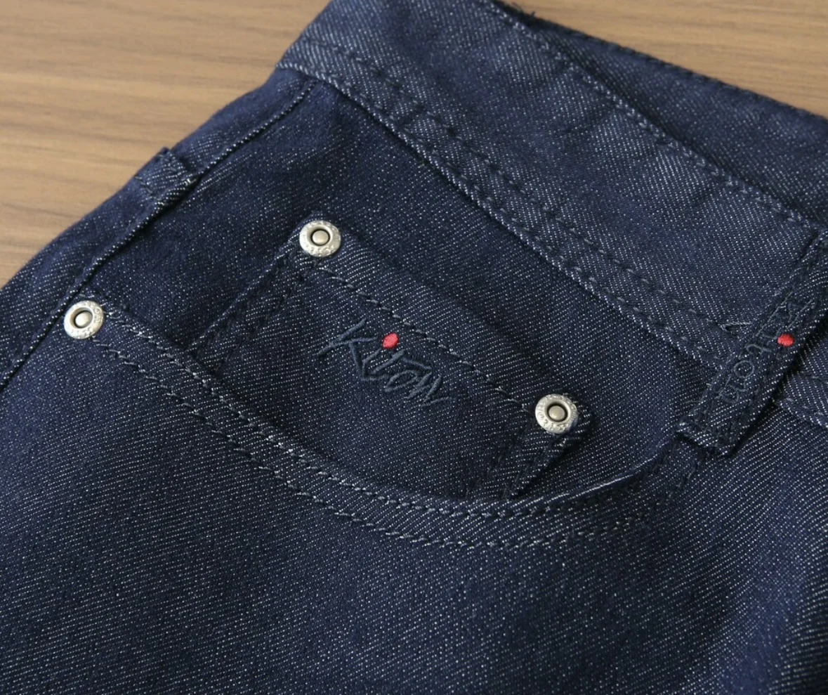 KITON Summer Letter Embroidery Red Button Straight Casual Jeans