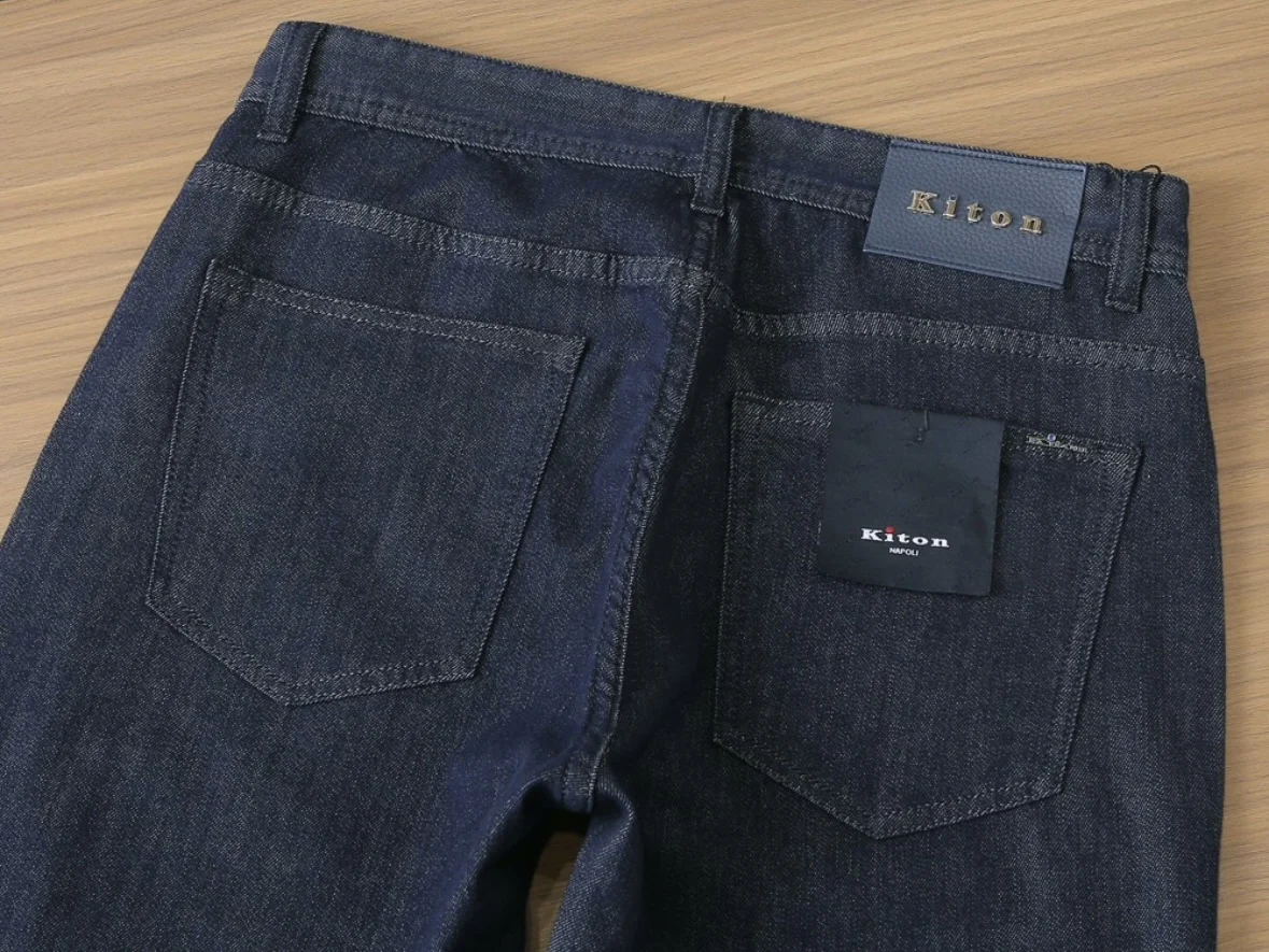 KITON Summer Letter Embroidery Red Button Straight Casual Jeans