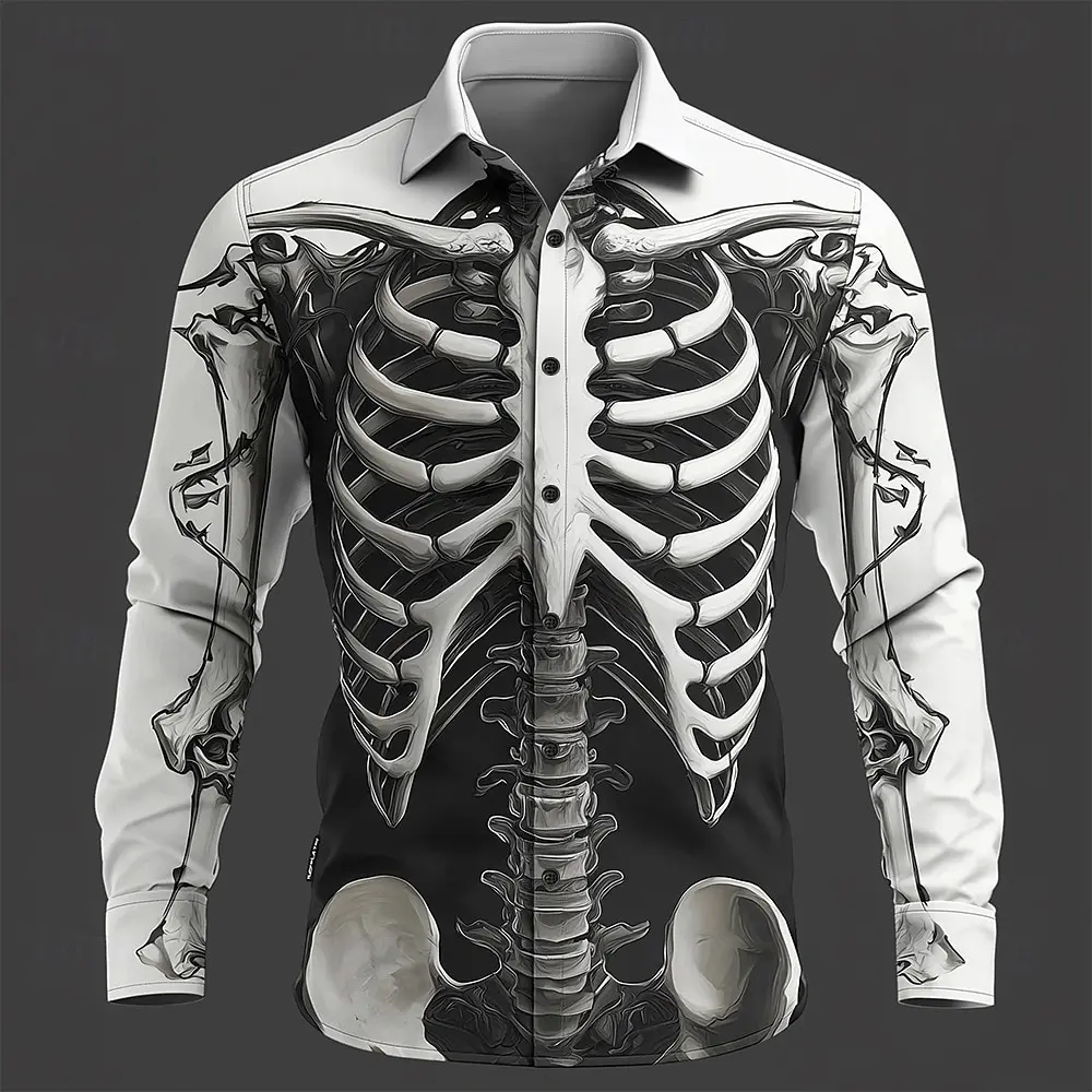 Vintage Distressed Skull Shirt Men Women Retro Long Sleeve Shirt Grunge Style 90s Punk Rock Gothic Top Loose Fit Casual Shirt