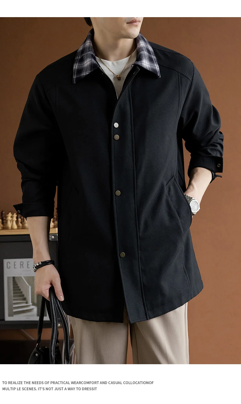 Big & Tall 8XL Mid-Length Trench Coat Oversized Casual Long Jacket Outerwear Korean Fashion Mens Jacket Autumn Winter Coats