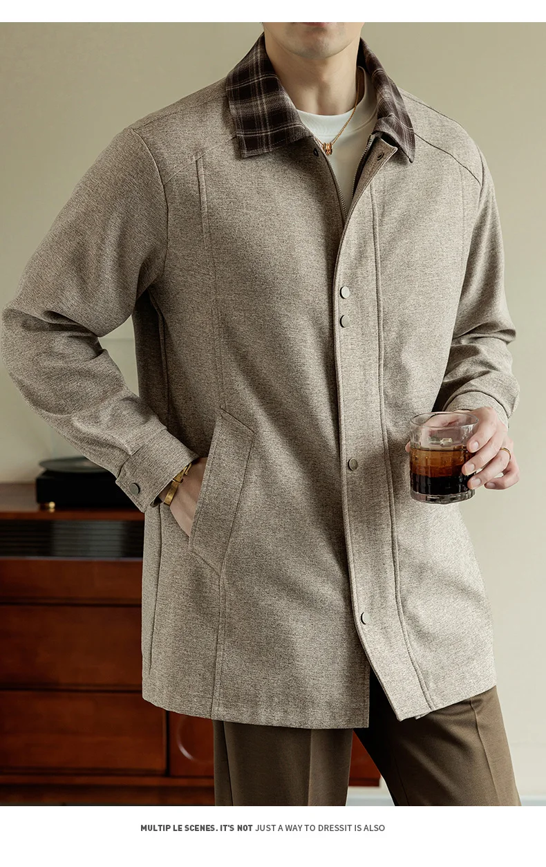 Big & Tall 8XL Mid-Length Trench Coat Oversized Casual Long Jacket Outerwear Korean Fashion Mens Jacket Autumn Winter Coats