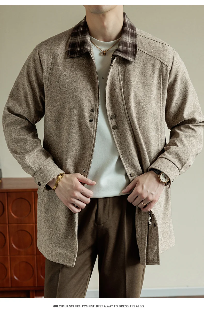 Big & Tall 8XL Mid-Length Trench Coat Oversized Casual Long Jacket Outerwear Korean Fashion Mens Jacket Autumn Winter Coats