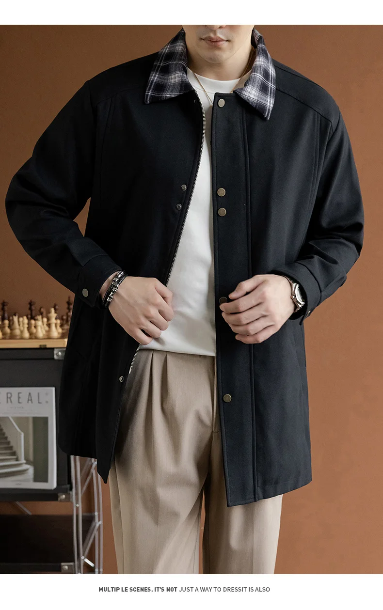 Big & Tall 8XL Mid-Length Trench Coat Oversized Casual Long Jacket Outerwear Korean Fashion Mens Jacket Autumn Winter Coats