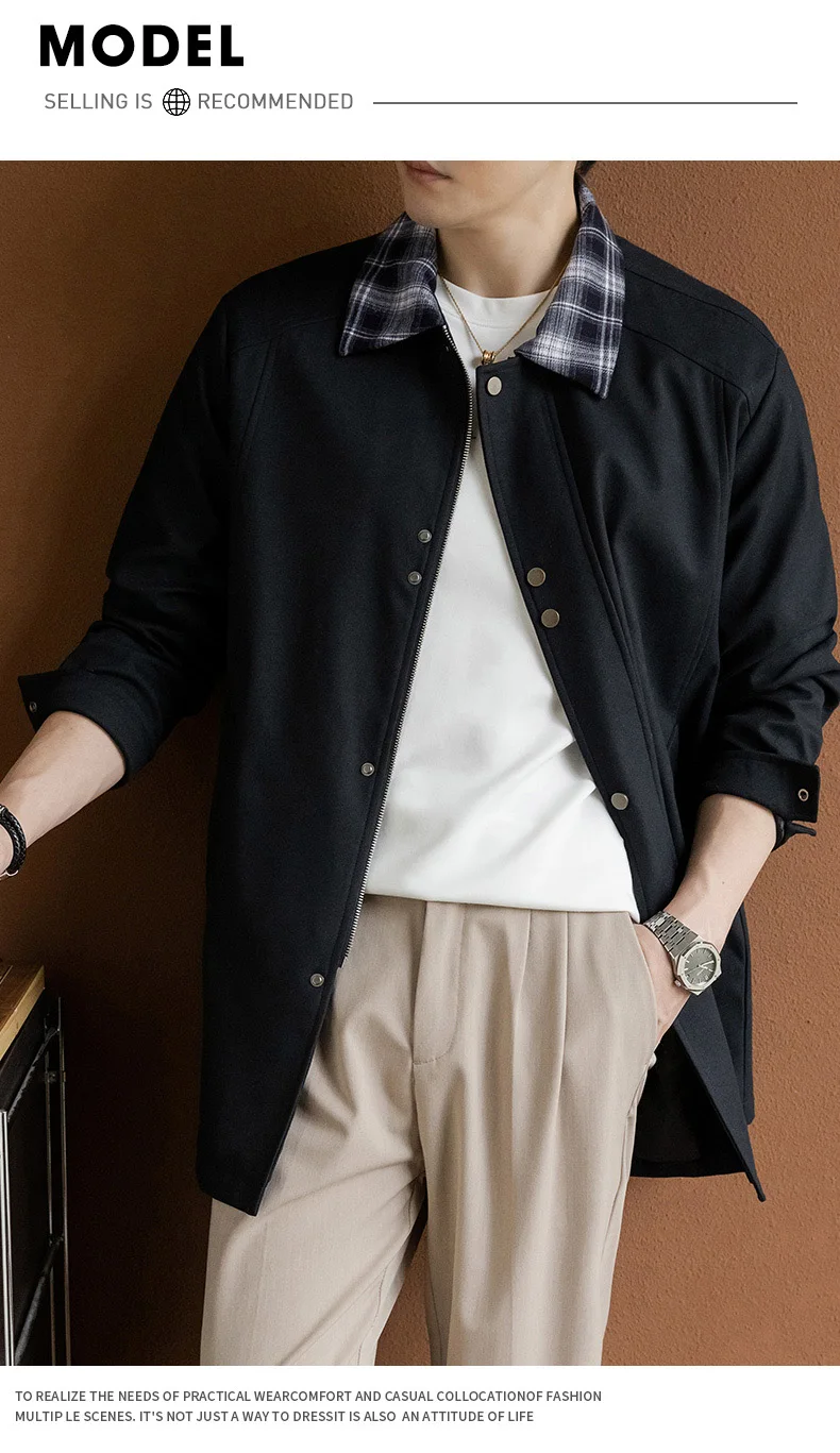 Big & Tall 8XL Mid-Length Trench Coat Oversized Casual Long Jacket Outerwear Korean Fashion Mens Jacket Autumn Winter Coats