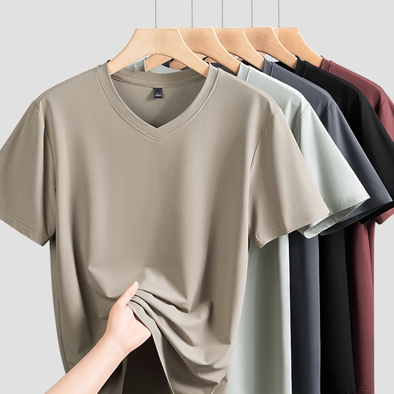 Plus-Size Ice Silk T-Shirts Men Large 9xl 8xl 7xl 6xl 5xl 2026 Summer Cool V-Neck Thin Undershirts For Big & Tall Guys