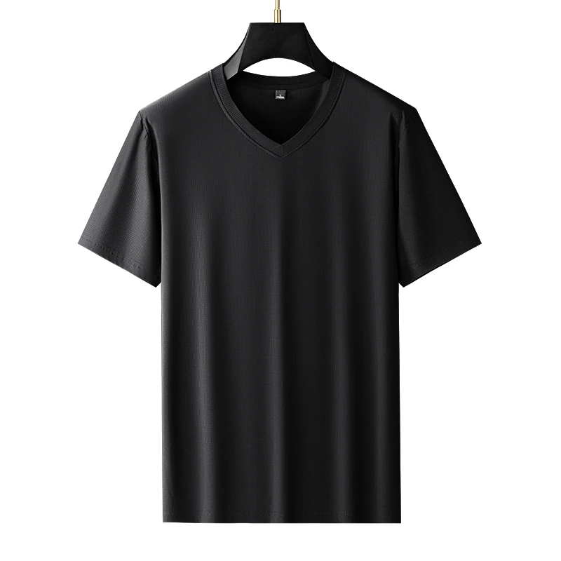 Plus-Size Ice Silk T-Shirts Men Large 9xl 8xl 7xl 6xl 5xl 2026 Summer Cool V-Neck Thin Undershirts For Big & Tall Guys