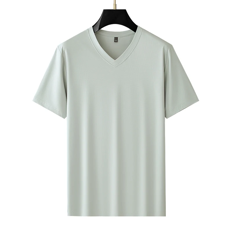 Plus-Size Ice Silk T-Shirts Men Large 9xl 8xl 7xl 6xl 5xl 2026 Summer Cool V-Neck Thin Undershirts For Big & Tall Guys