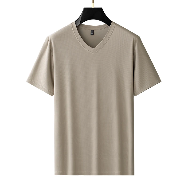 Plus-Size Ice Silk T-Shirts Men Large 9xl 8xl 7xl 6xl 5xl 2026 Summer Cool V-Neck Thin Undershirts For Big & Tall Guys