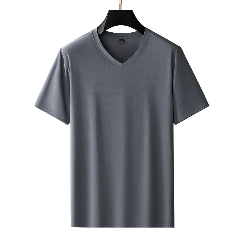 Plus-Size Ice Silk T-Shirts Men Large 9xl 8xl 7xl 6xl 5xl 2026 Summer Cool V-Neck Thin Undershirts For Big & Tall Guys