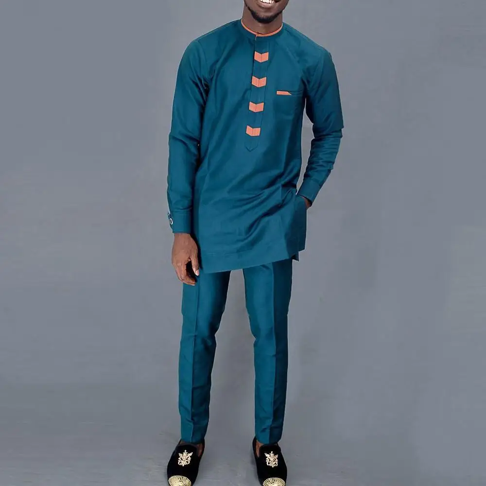 New 2Pc Luxury African Traditional Men's Clothing Elegant Full Suits Male Pant Sets To Dress Native Outfit Ethnic Dashiki Kaftan