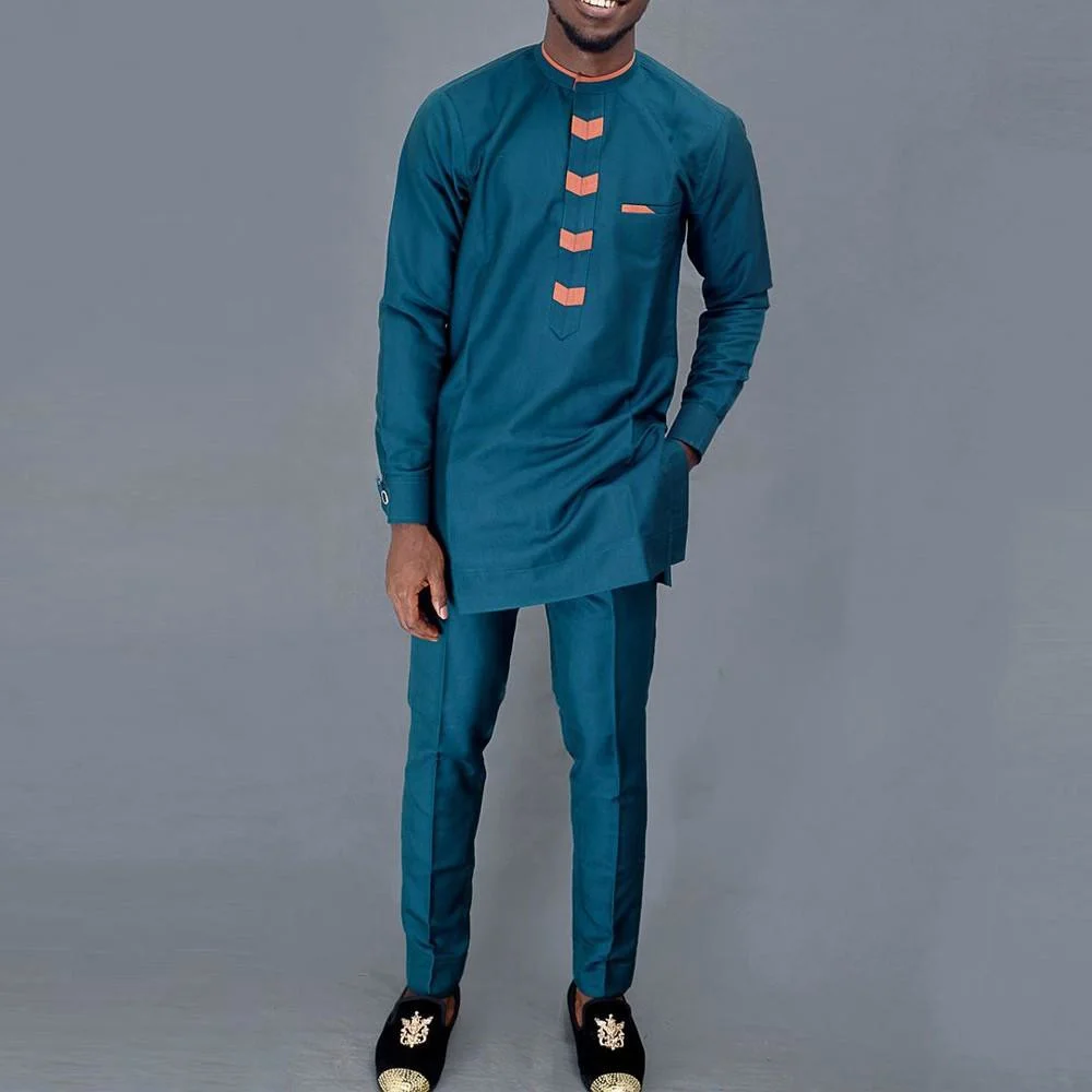 New 2Pc Luxury African Traditional Men's Clothing Elegant Full Suits Male Pant Sets To Dress Native Outfit Ethnic Dashiki Kaftan