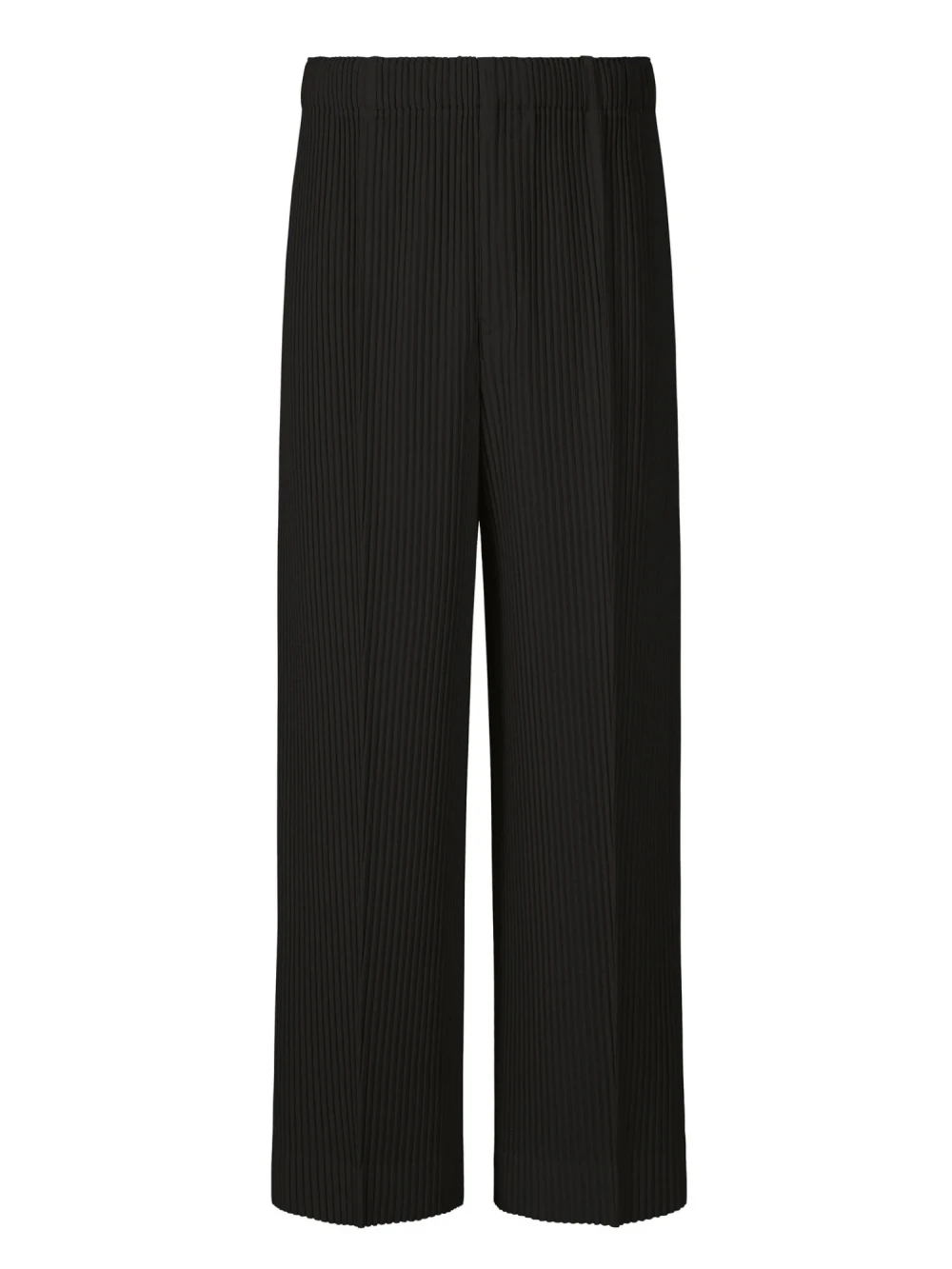Miyake Pleated Wide Leg Pants Men Elastic Waist Straight Trousers With Side Pockets Wrinkle Resistant Japanese Minimalist