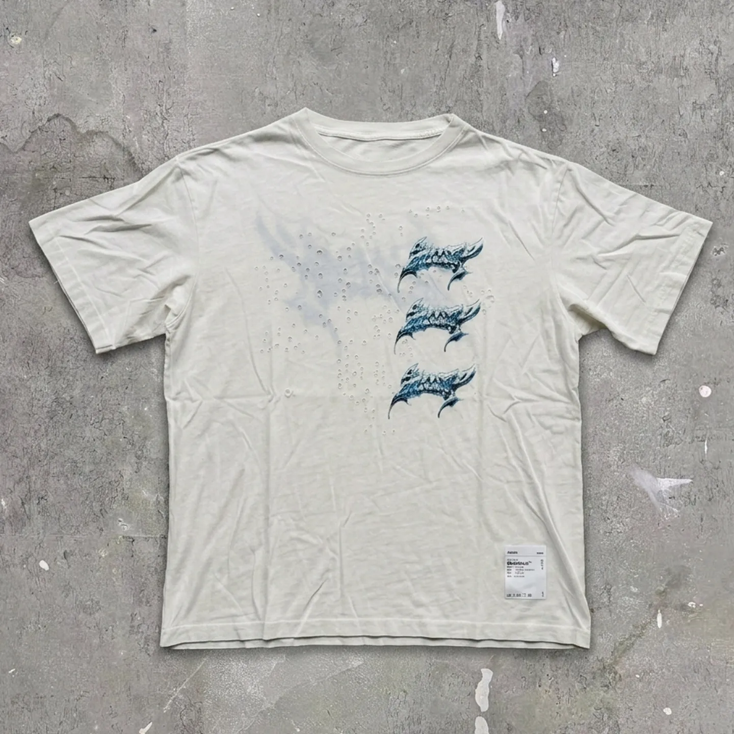 Satisfy MothTech T-Shirt Black Old Ripped Liquid Font Printed Short Sleeve T-Shirt