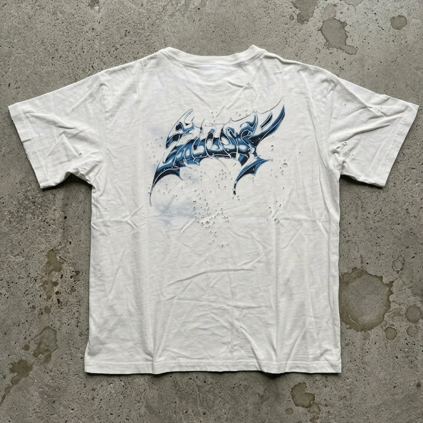 Satisfy MothTech T-Shirt Black Old Ripped Liquid Font Printed Short Sleeve T-Shirt