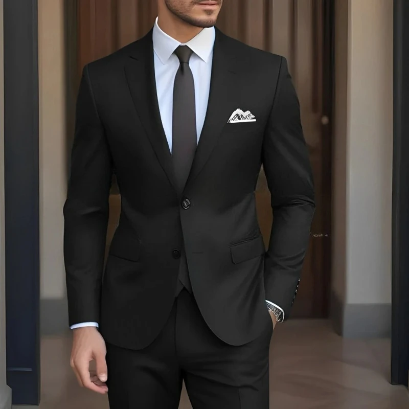 High Quality Solid Color Men Suits Blazer Wedding Groom Outfits Costume Homme Elegant 2 Piece Jacket Pants Male Clothing Terno