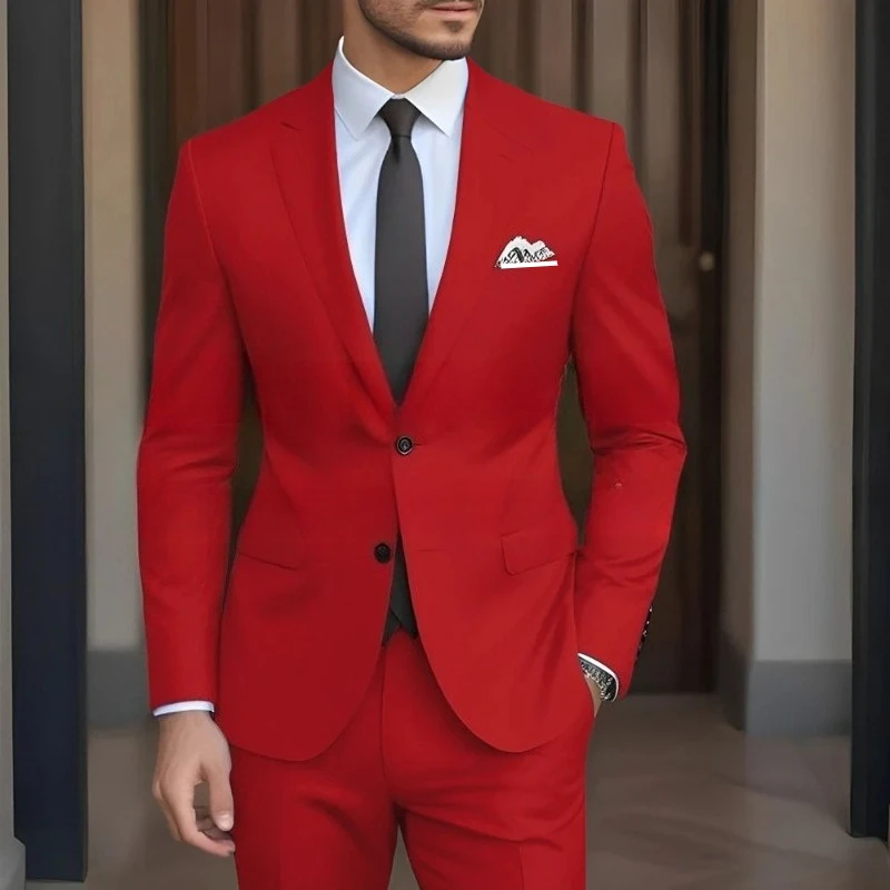 High Quality Solid Color Men Suits Blazer Wedding Groom Outfits Costume Homme Elegant 2 Piece Jacket Pants Male Clothing Terno
