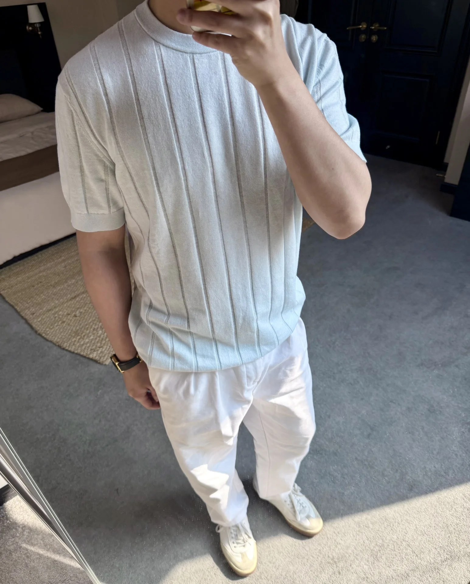 **LP-Style Old Money Men's 16-Gauge Sea Island Cotton & 90-Count Linen Short-Sleeve Knit Crew Neck Pullover – Comfortable Solid Color, Business Casual & Vacation Wear**