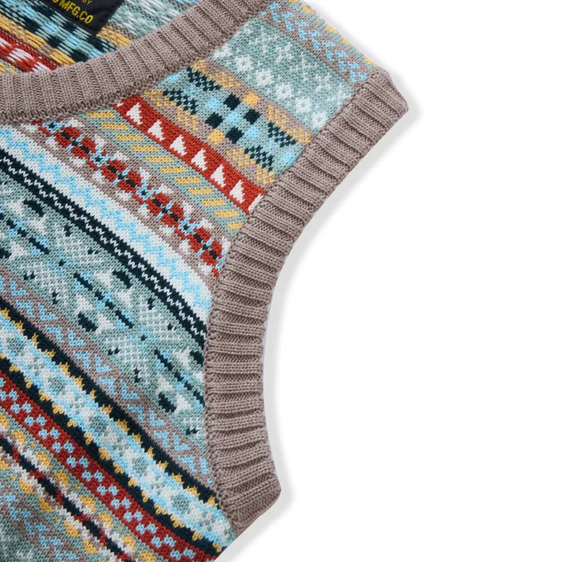 OKONKWO British retro Fair Isle pattern bottoming vest wool blend V-neck wool vest for men and women