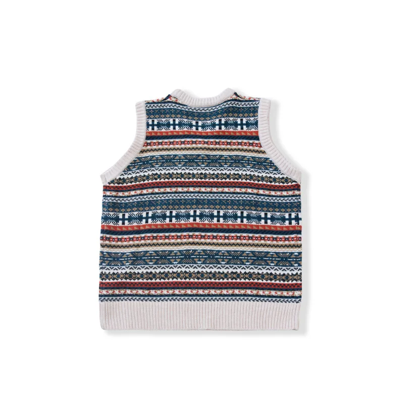 OKONKWO British retro Fair Isle pattern bottoming vest wool blend V-neck wool vest for men and women