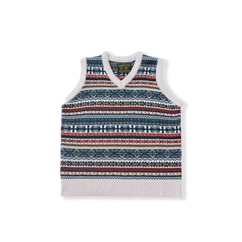 OKONKWO British retro Fair Isle pattern bottoming vest wool blend V-neck wool vest for men and women
