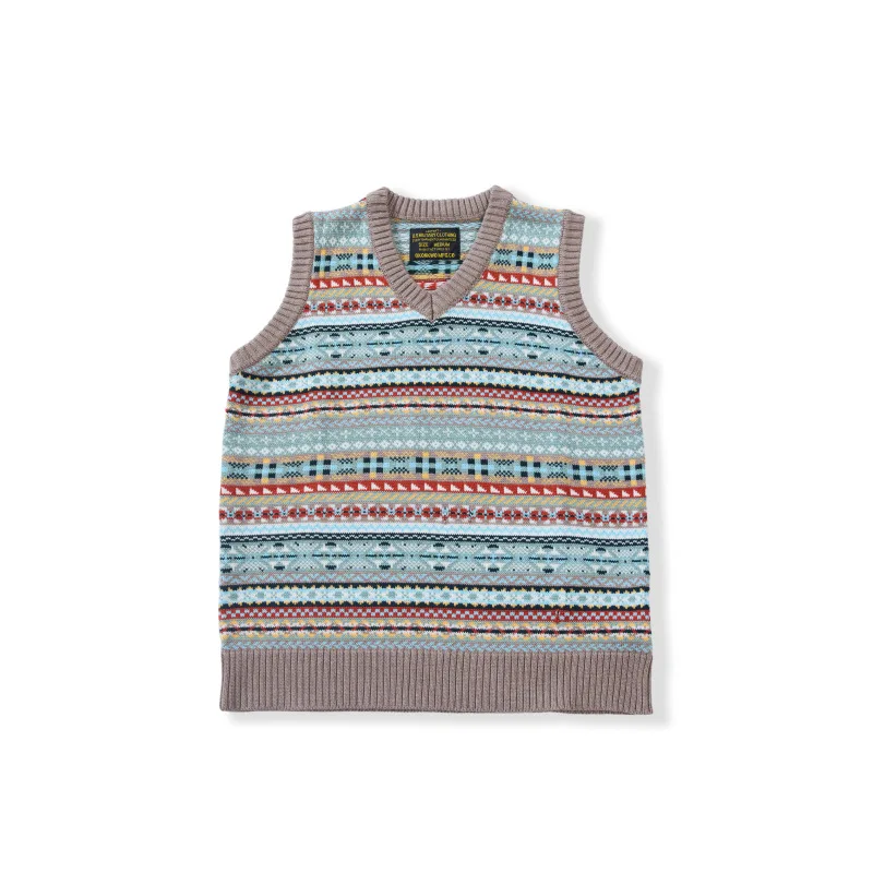 OKONKWO British retro Fair Isle pattern bottoming vest wool blend V-neck wool vest for men and women