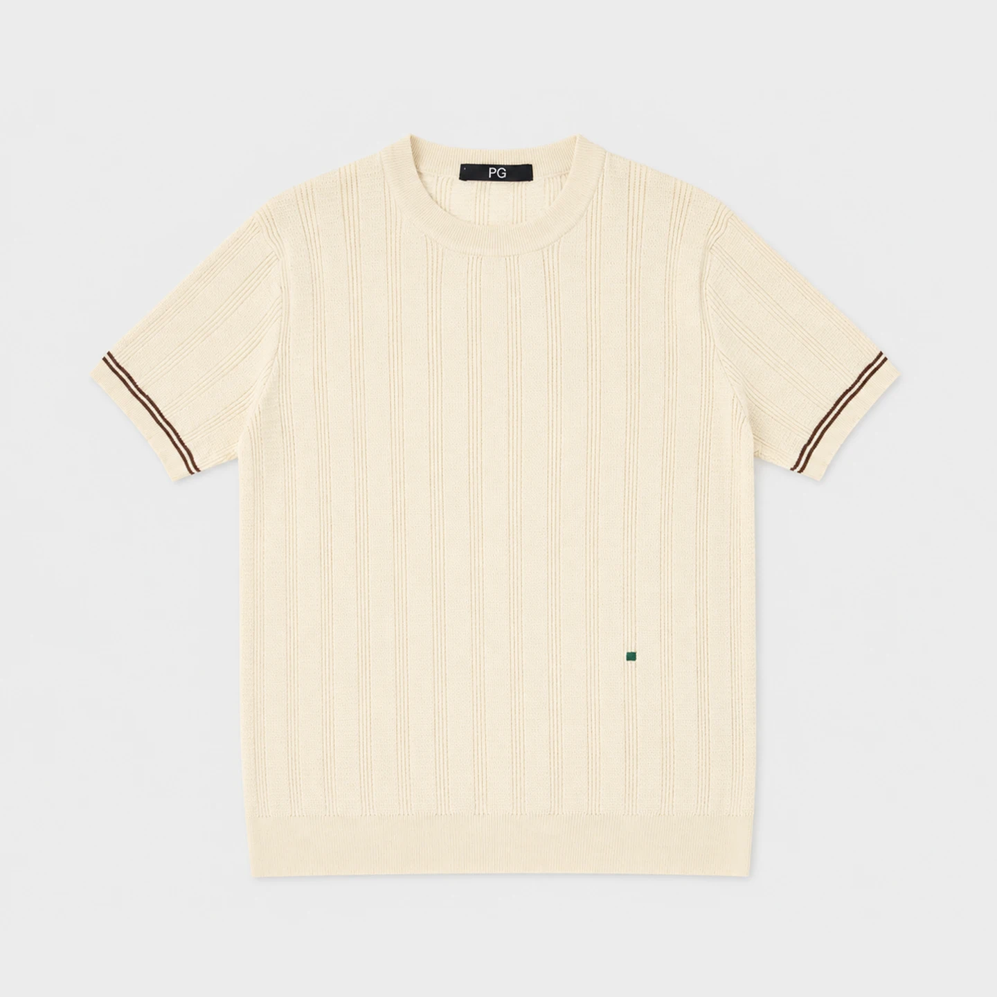 PG Men's Vertical Stripes Knit T-Shirt - Summer Round Neck Short Sleeve Shirt - Casual Fit Knit Pullover Shirt
