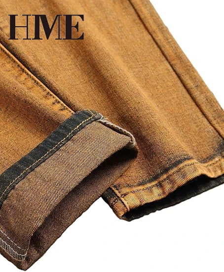 【HME】Men's Jeans | Straight‑Fit Deconstructed Denim Pants, vintage Mud‑Wash Two‑Color Spliced Denim Trousers, Exposed Frayed Tassel Seams, Classic Five‑Pocket Construction, Durable Fabric Fashion Men Casual Pants
