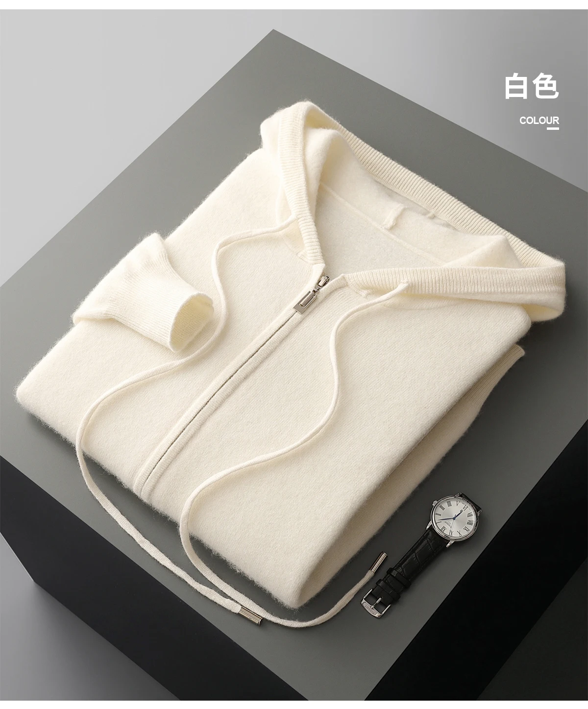 Men's Two-piece Sets 100% Merino Wool Knitting Hooded Collar Cardigan and Wide-leg Pant Autumn Winter Thickened Warm Clothing