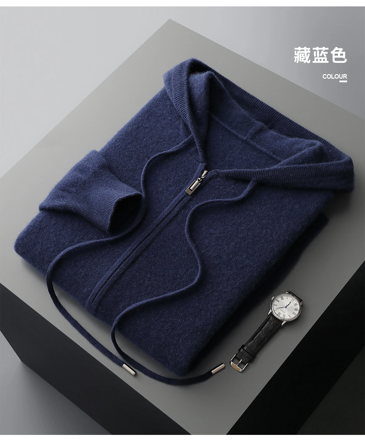 Men's Two-piece Sets 100% Merino Wool Knitting Hooded Collar Cardigan and Wide-leg Pant Autumn Winter Thickened Warm Clothing