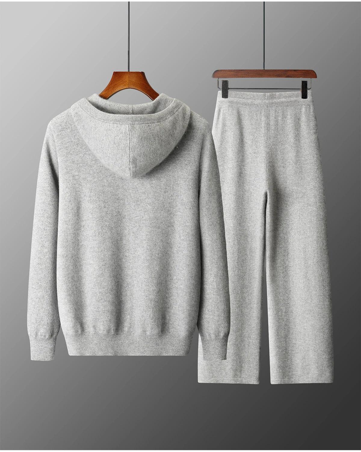 Men's Two-piece Sets 100% Merino Wool Knitting Hooded Collar Cardigan and Wide-leg Pant Autumn Winter Thickened Warm Clothing