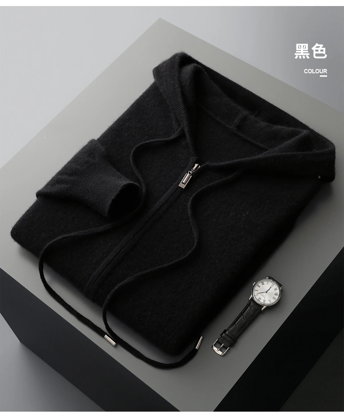 Men's Two-piece Sets 100% Merino Wool Knitting Hooded Collar Cardigan and Wide-leg Pant Autumn Winter Thickened Warm Clothing
