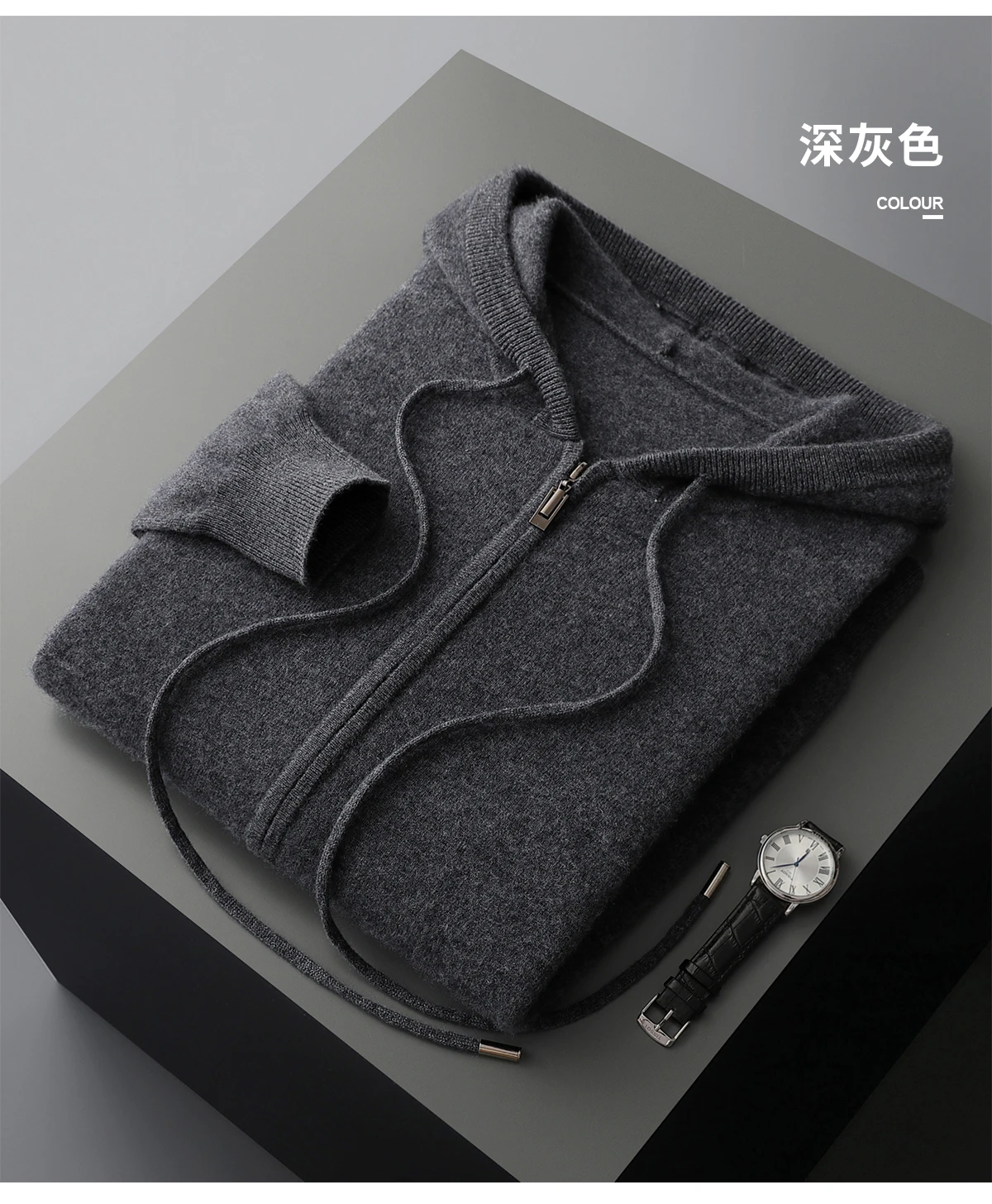 Men's Two-piece Sets 100% Merino Wool Knitting Hooded Collar Cardigan and Wide-leg Pant Autumn Winter Thickened Warm Clothing