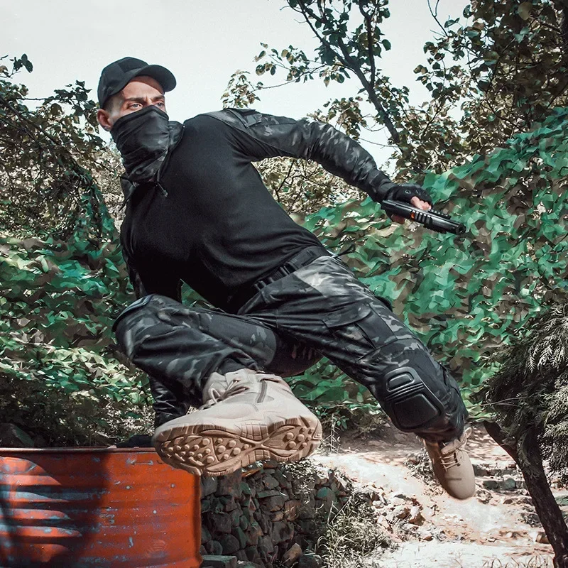 Military Tactical Pants Men's Cargo Outdoor Pants Multi-pocket Wear-resistant Breathable Workwear Combat Trousers +Knee Pads