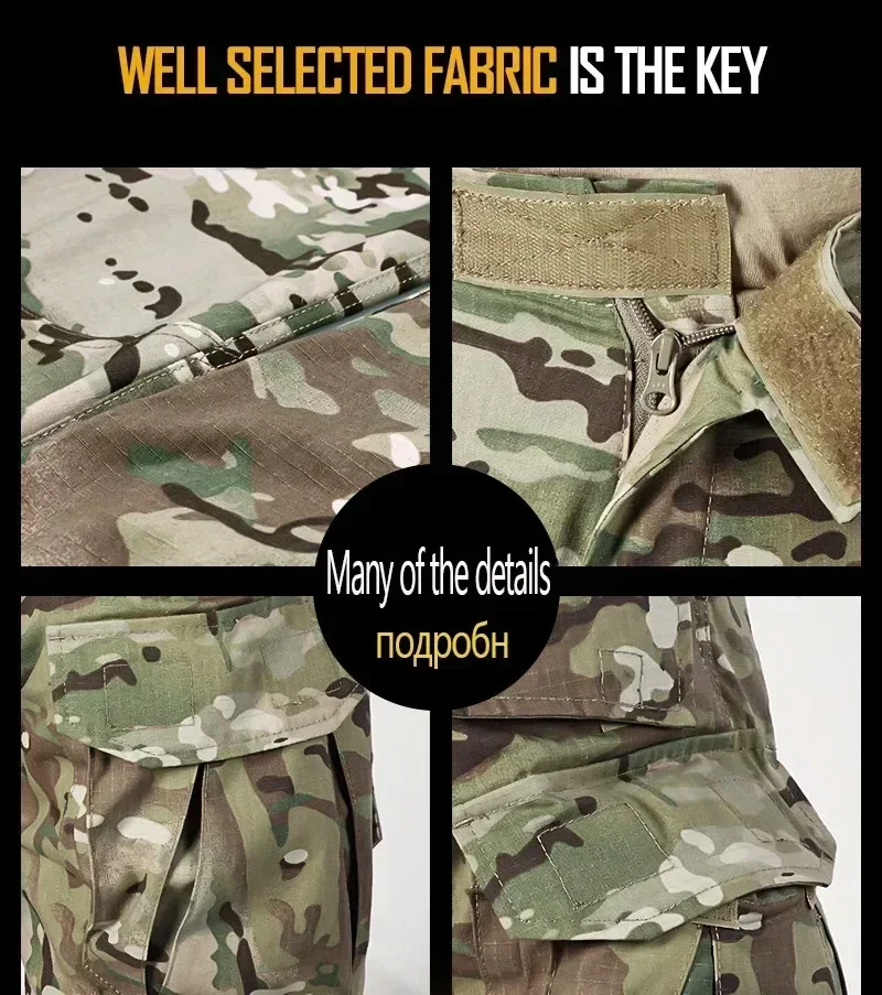 Military Tactical Pants Men's Cargo Outdoor Pants Multi-pocket Wear-resistant Breathable Workwear Combat Trousers +Knee Pads