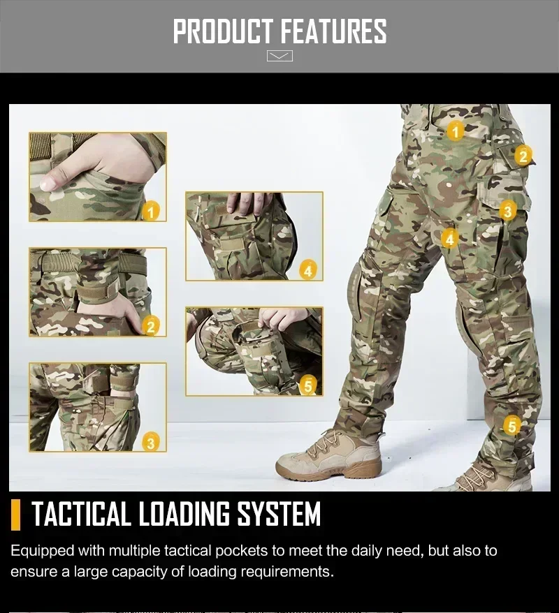 Military Tactical Pants Men's Cargo Outdoor Pants Multi-pocket Wear-resistant Breathable Workwear Combat Trousers +Knee Pads