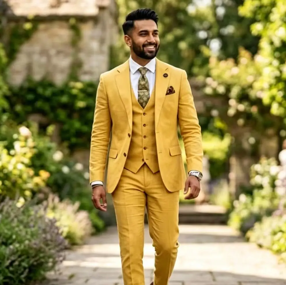 Sage Green Suits for Men Linen Summer Men Suits Set for Groom Prom Party Suit Wedding 3 Pieces Slim Fit Formal Blazer Vest Pants