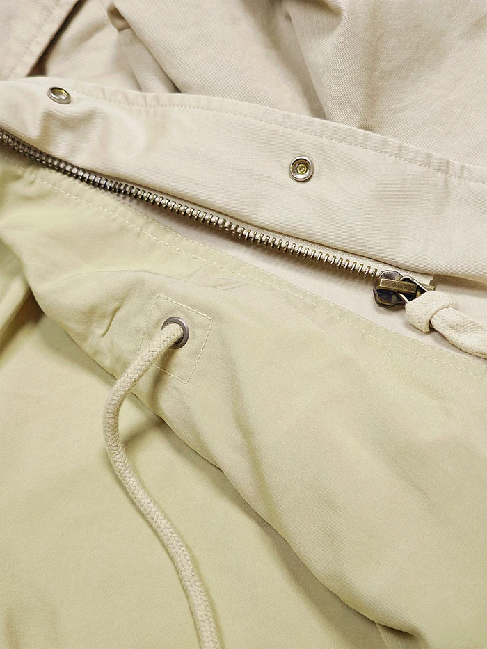 Men Old Money Style M65 Jacket Cream 100% Cotton Multi Pocket Lapel Collar Drawstring Business Casual Spring Autumn Outerwear