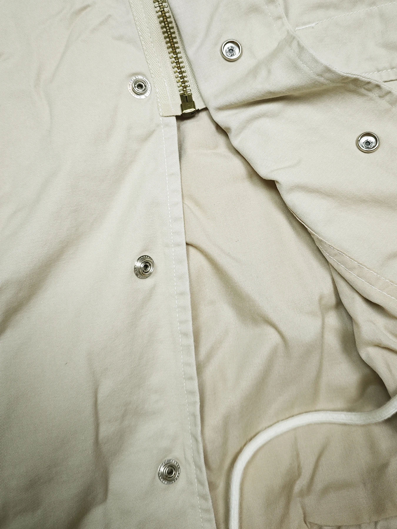 Men Old Money Style M65 Jacket Cream 100% Cotton Multi Pocket Lapel Collar Drawstring Business Casual Spring Autumn Outerwear