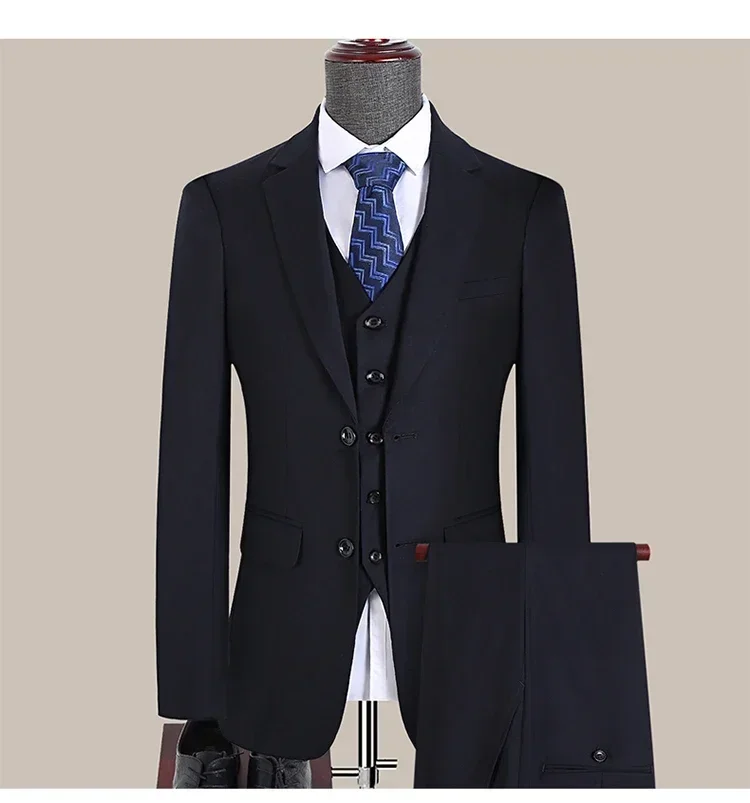 Suit Outdoors Korean Fashion Version of Slim-fit Work Clothes Fashion Business Men Casual Wedding Gentleman (Blazer+Vest+Pants)