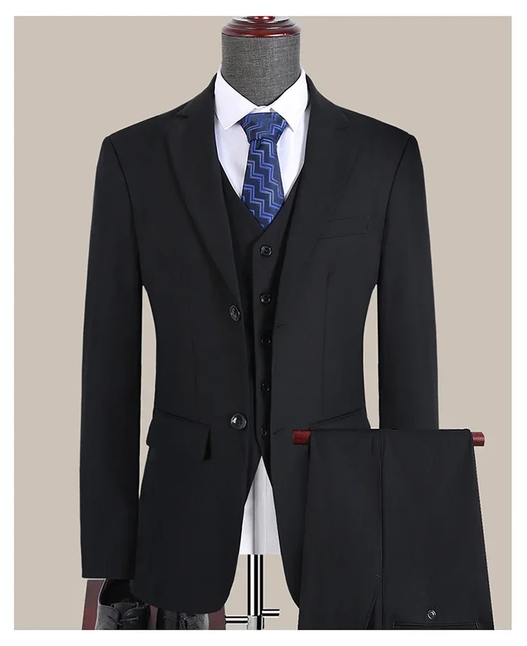 Suit Outdoors Korean Fashion Version of Slim-fit Work Clothes Fashion Business Men Casual Wedding Gentleman (Blazer+Vest+Pants)