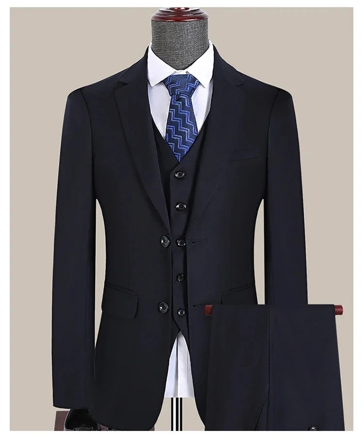 Suit Outdoors Korean Fashion Version of Slim-fit Work Clothes Fashion Business Men Casual Wedding Gentleman (Blazer+Vest+Pants)