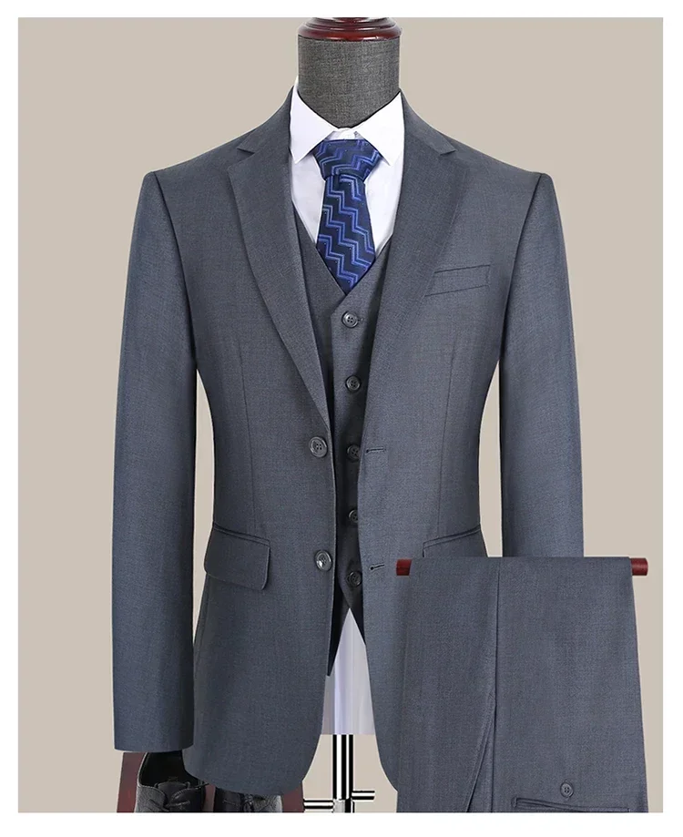 Suit Outdoors Korean Fashion Version of Slim-fit Work Clothes Fashion Business Men Casual Wedding Gentleman (Blazer+Vest+Pants)