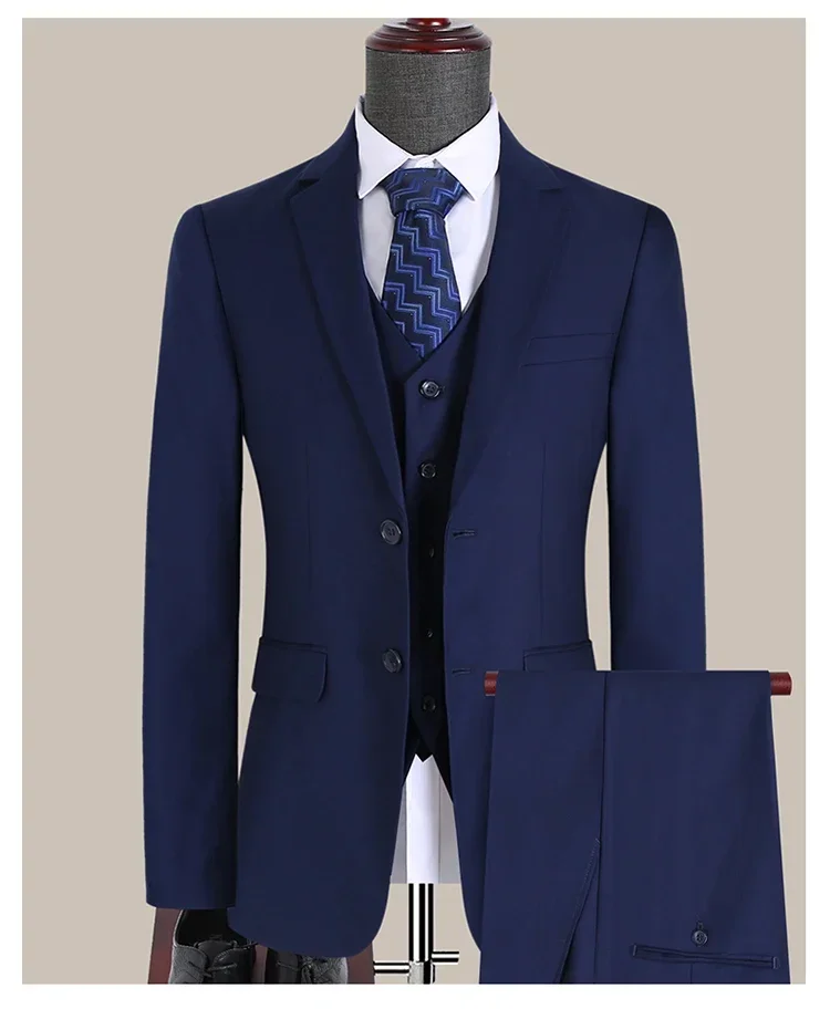 Suit Outdoors Korean Fashion Version of Slim-fit Work Clothes Fashion Business Men Casual Wedding Gentleman (Blazer+Vest+Pants)