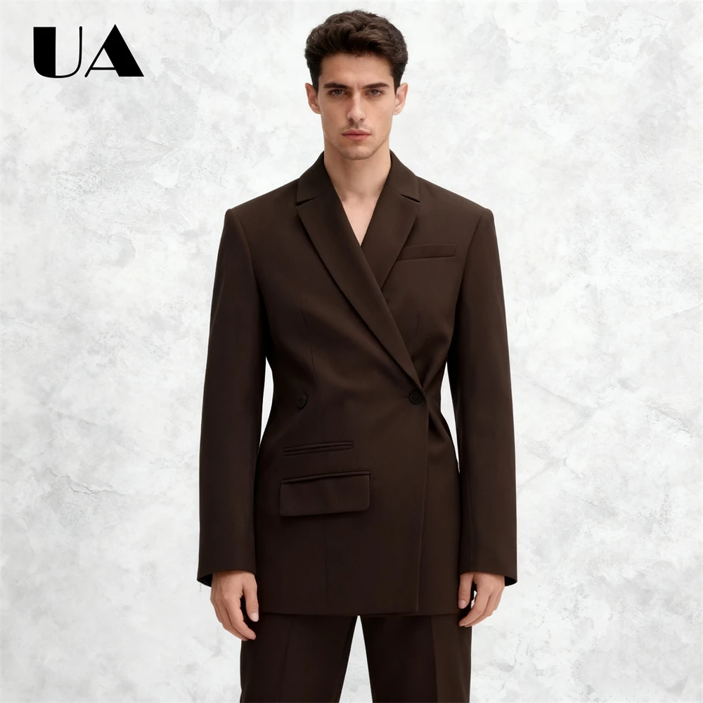 Side Button 2-Piece Mens Suit Attire Brown Long Suit Jacket with Matching Pants XXS-7XL Smart Fashion Tuxedo Blazer Trousers