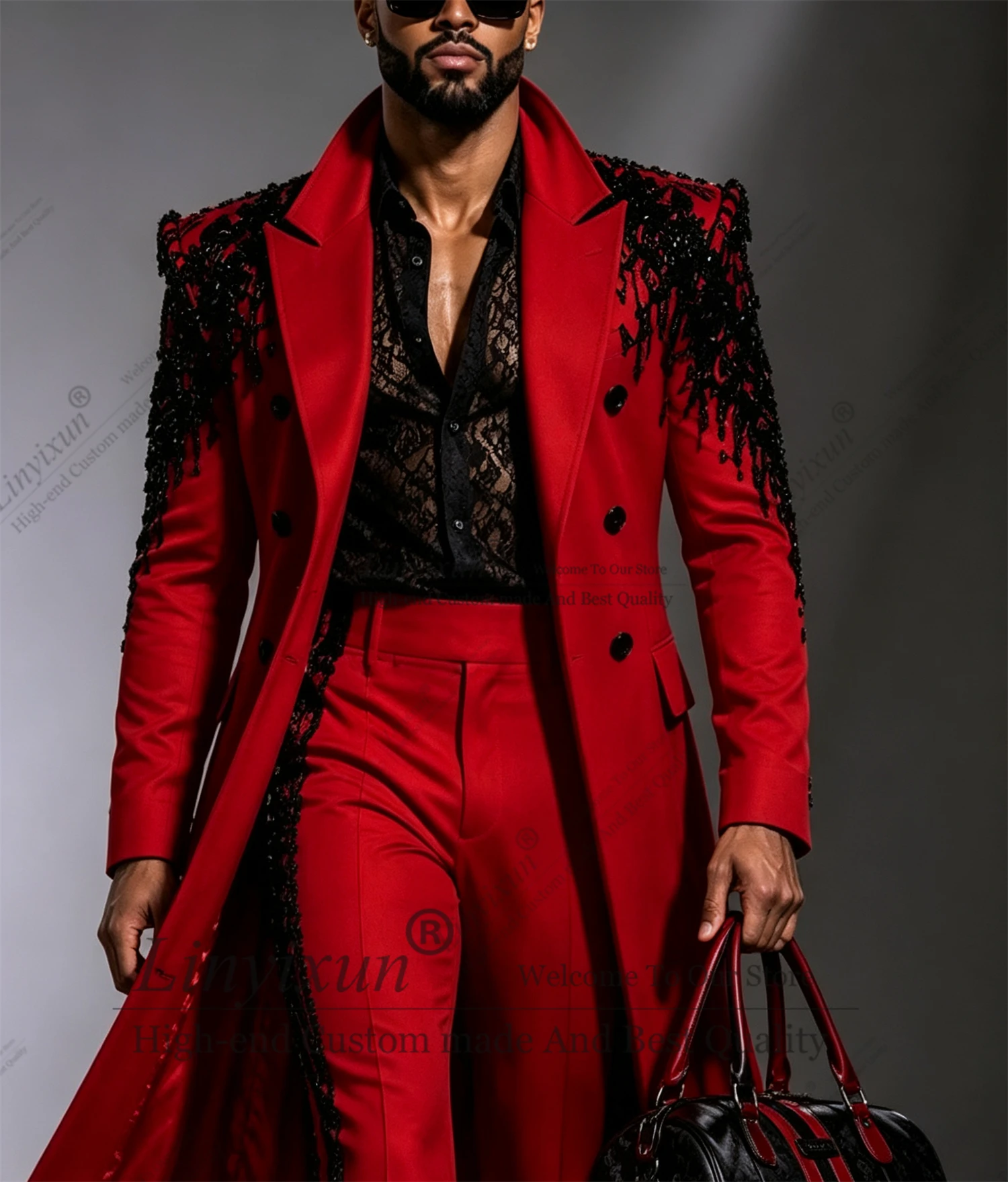 Super Fashionable Wedding Tuxedos 2 Piece Set Plus Size Men Suit Fashion Long Coat Jacket Pants Groom Evening Blazers Customized