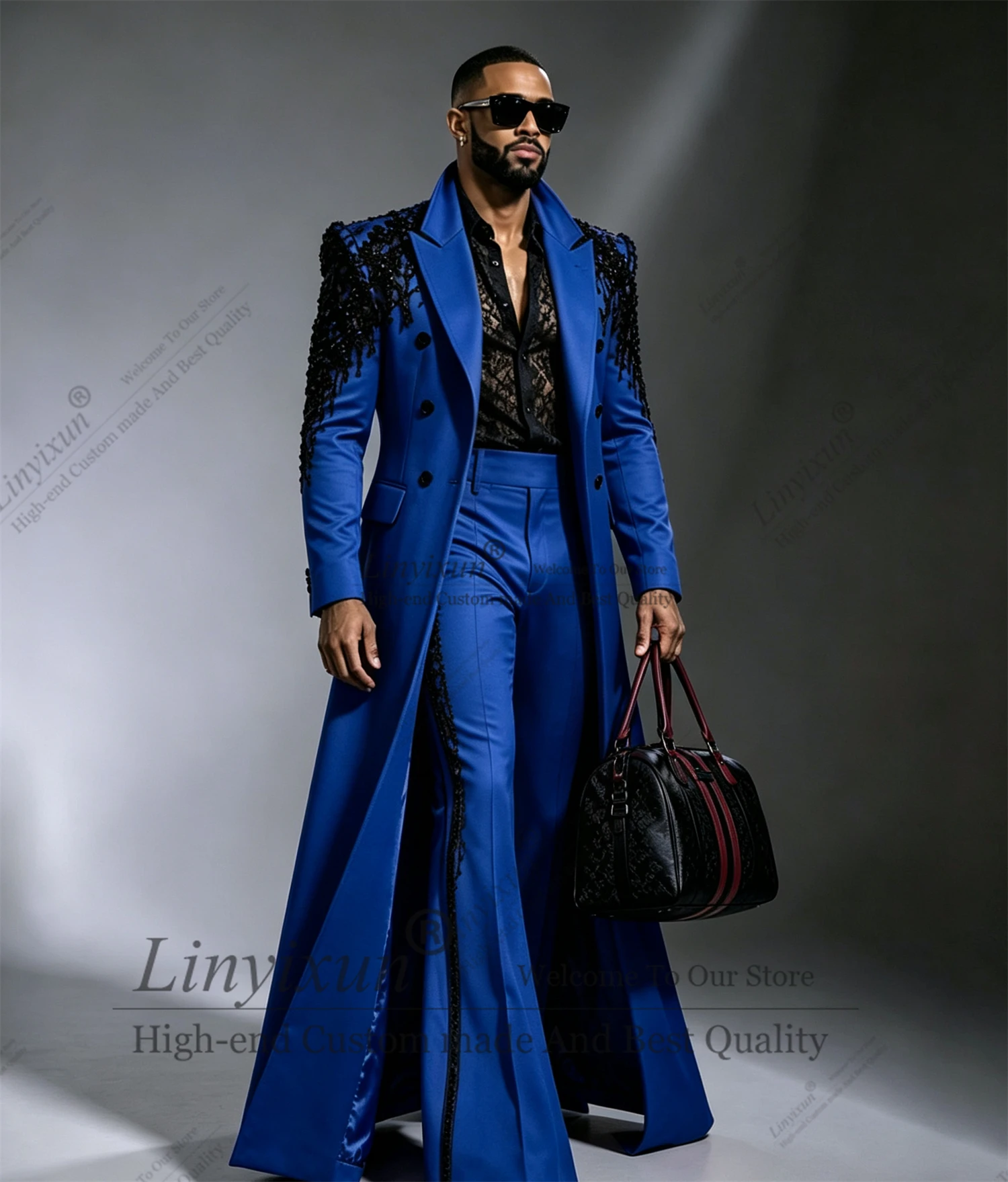 Super Fashionable Wedding Tuxedos 2 Piece Set Plus Size Men Suit Fashion Long Coat Jacket Pants Groom Evening Blazers Customized